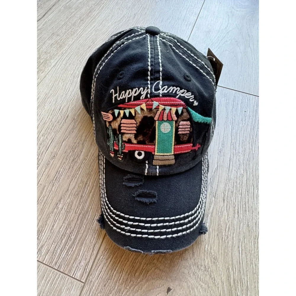 NWT KB ETHOS Happy Camper Hat Baseball Cap Embroidered Vintage RV Trailer